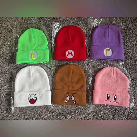 Nintendo super Mario bros GOOMBA Mario Luigi boo Kirby waluigi Beanie Set - Picture 2 of 5